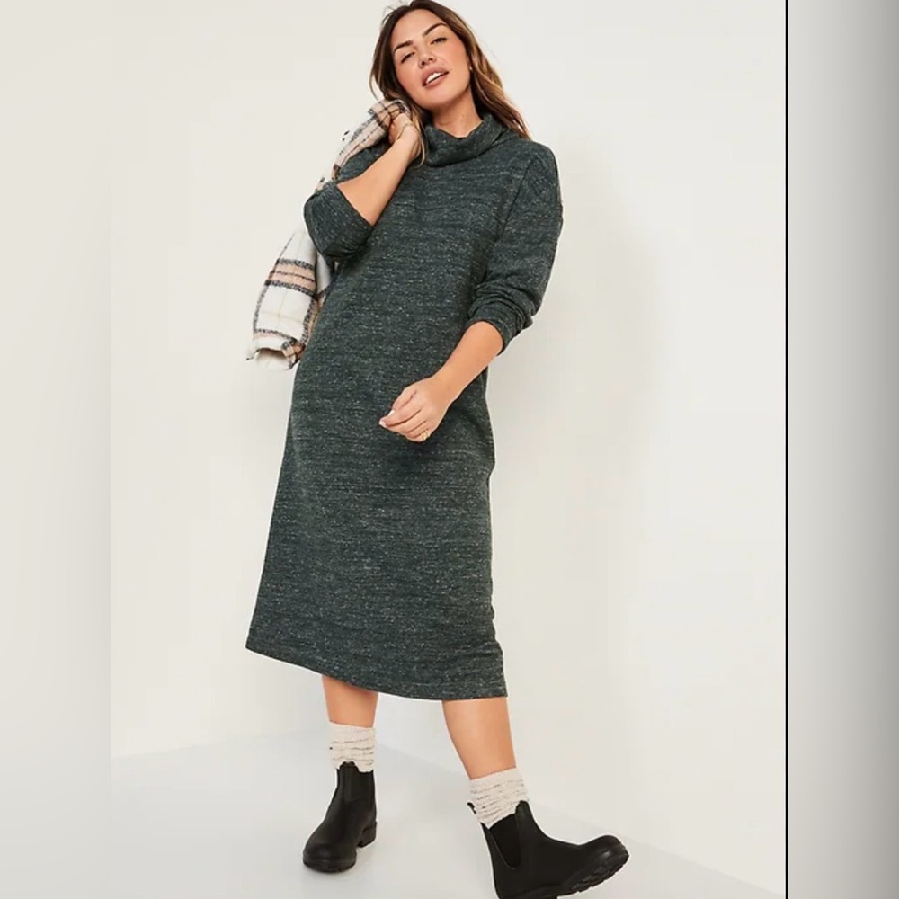 Old Navy Dark Green Midi Sweater Shift Dress